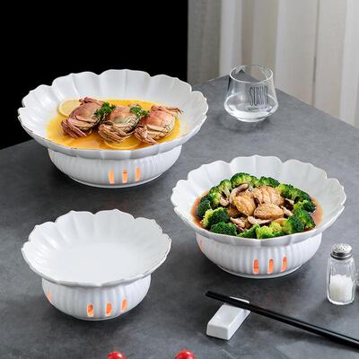 酒店餐具陶瓷加热炉菜盘汤菜盘圆形蜡烛保温明炉加热菜汤盘锅