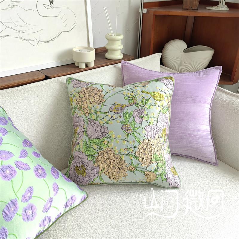 花朵抱枕法式轻奢高级感新中式复古沙发靠枕客厅沙发靠包靠垫紫色