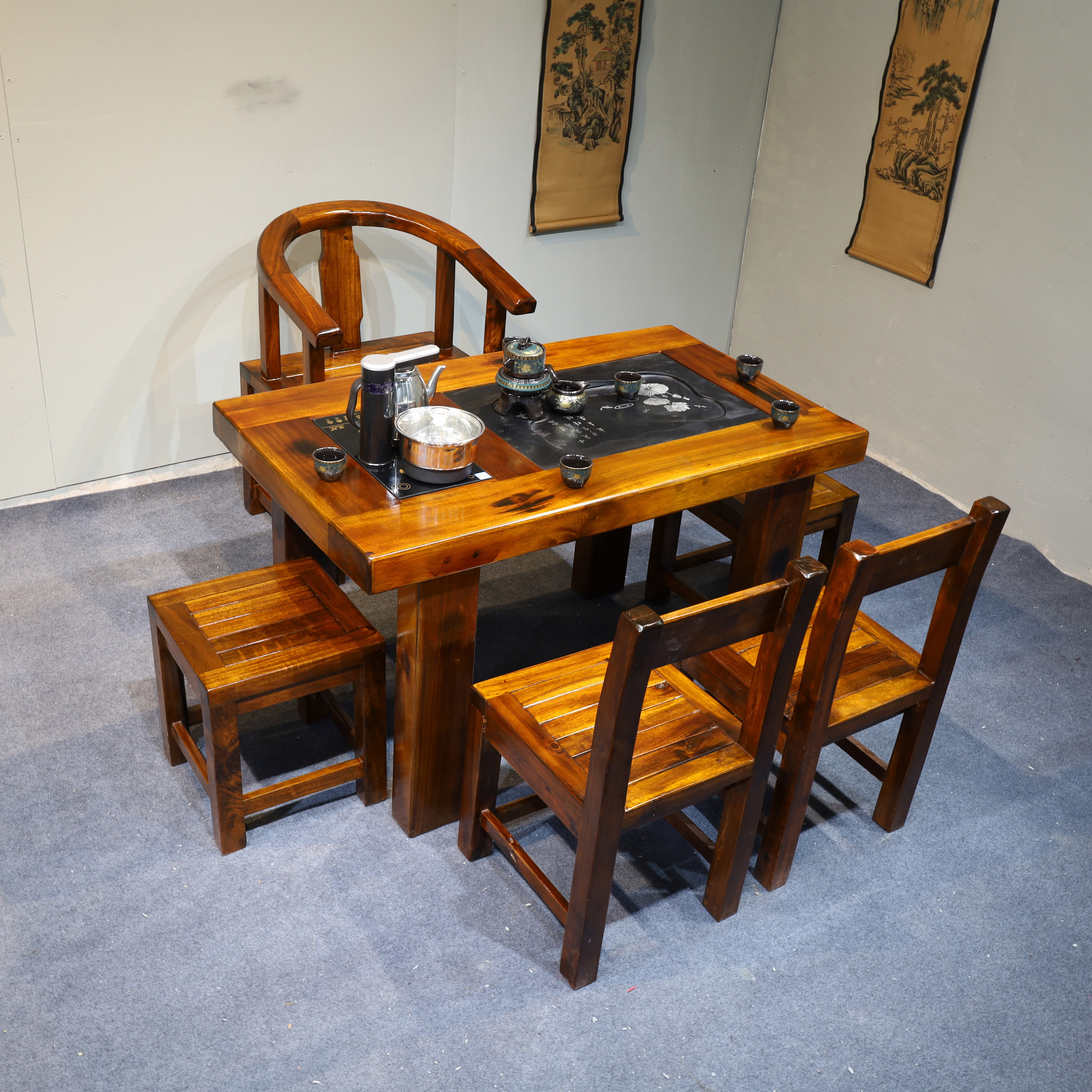 老船木茶桌椅组合茶几客厅家用阳台实木小茶台套装一体办公室泡茶
