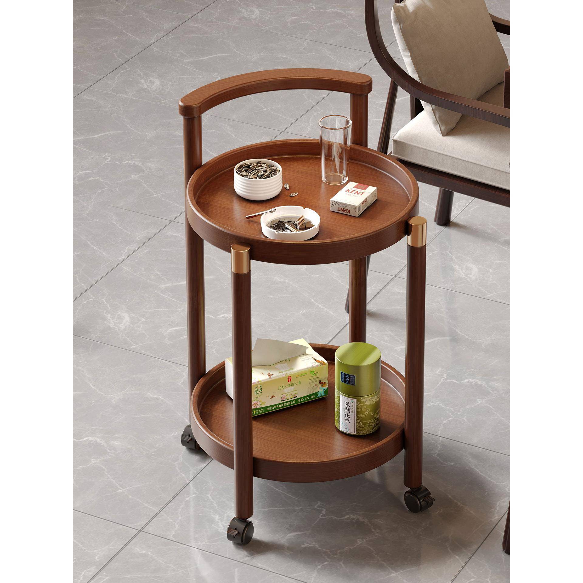 棋牌室专用可移动茶几麻将打牌茶水柜带轮小推车沙发边几小型茶桌