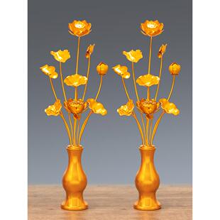 镀金模拟莲花花瓶莲花花束金色佛寺花假花佛寺装饰家居用品