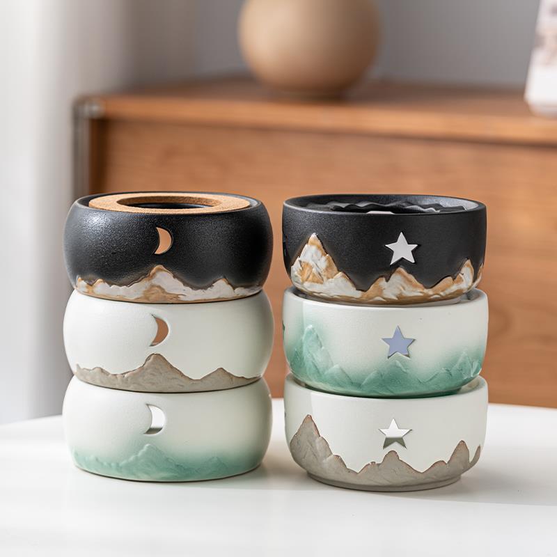 月亮星星温茶炉餐厅酒店家用中式陶瓷底座蜡烛加热保温提梁壶暖茶