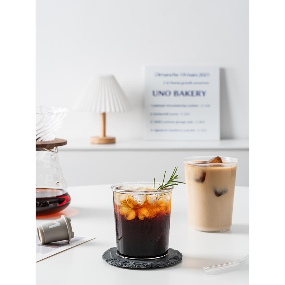 商用简约宽口矮高硼硅耐热玻璃杯咖啡杯奶茶拿铁美式自制果汁饮品