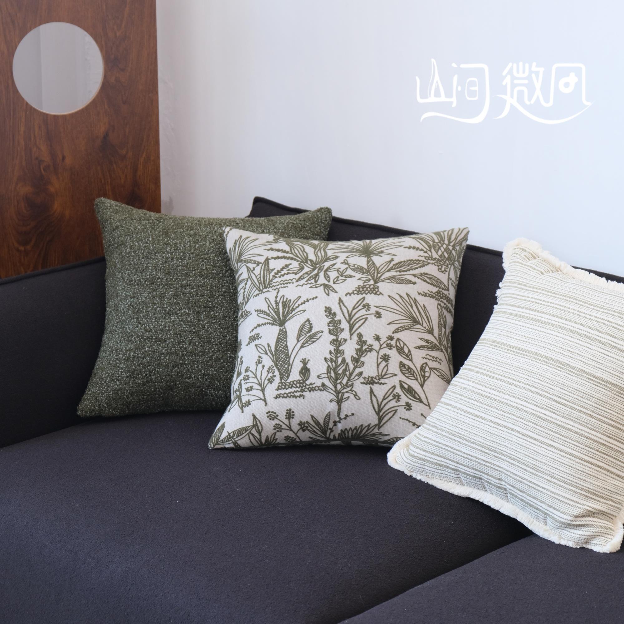 绿色抱枕复古新中式轻法式中国风刺绣靠垫中古风客厅沙发靠枕绣花