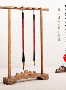 鸡翅木毛笔架红木笔挂画 画笔收纳层架简约现代学生文房四宝书法