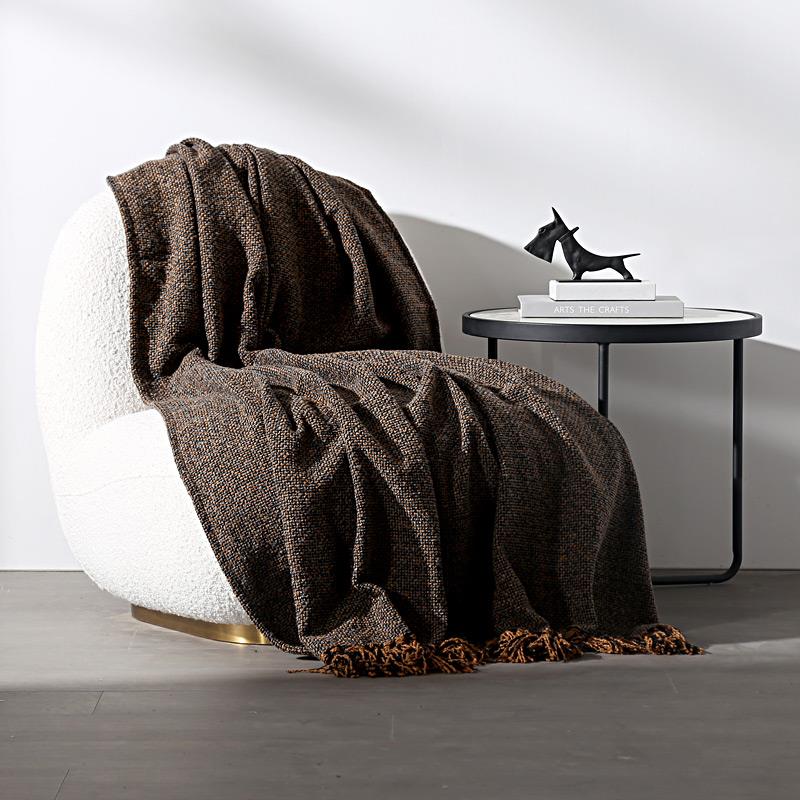 简约现代咖色流苏搭毯床尾巾毯客厅沙发主卧床搭样板间软装可定制