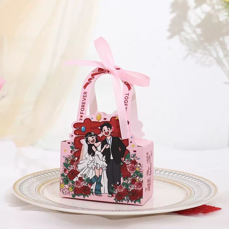 结婚喜糖盒子新款爱心卡通手绘糖果盒订婚伴手礼袋创意高级感定制