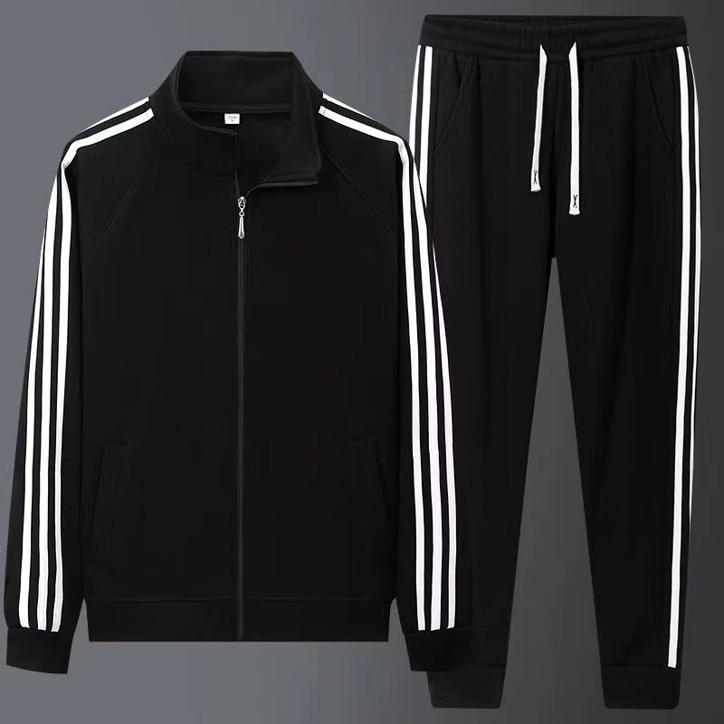 新品男士运动服春秋三条杠休闲跑步两件套拼接学生卫衣青少年套装