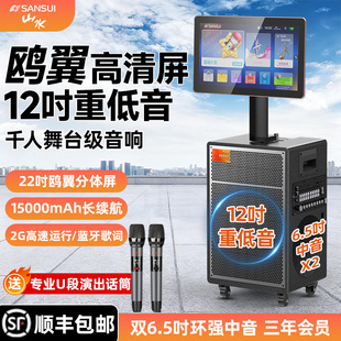 山水TD122广场音响大功率大屏音箱户外移动家庭ktv点歌一体机家用