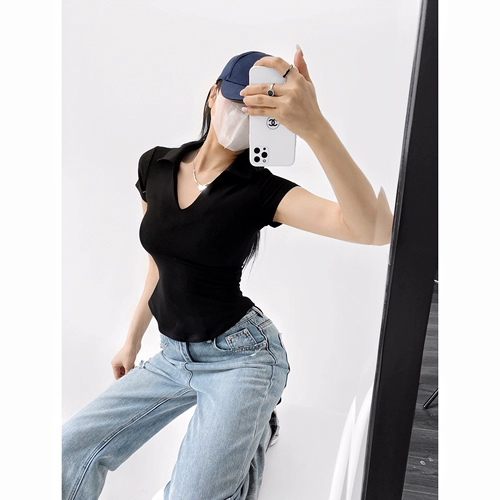 Сексуальная летняя однотонная изогнутая футболка, европейский стиль, по фигуре