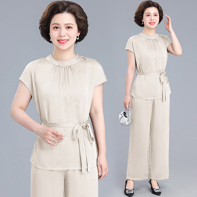 新款韩版纯色短袖阔腿裤两件套潮