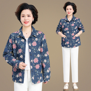 妈妈春装牛仔衬衣外套加大码洋气上衣服2025新款中老年女春秋奶奶