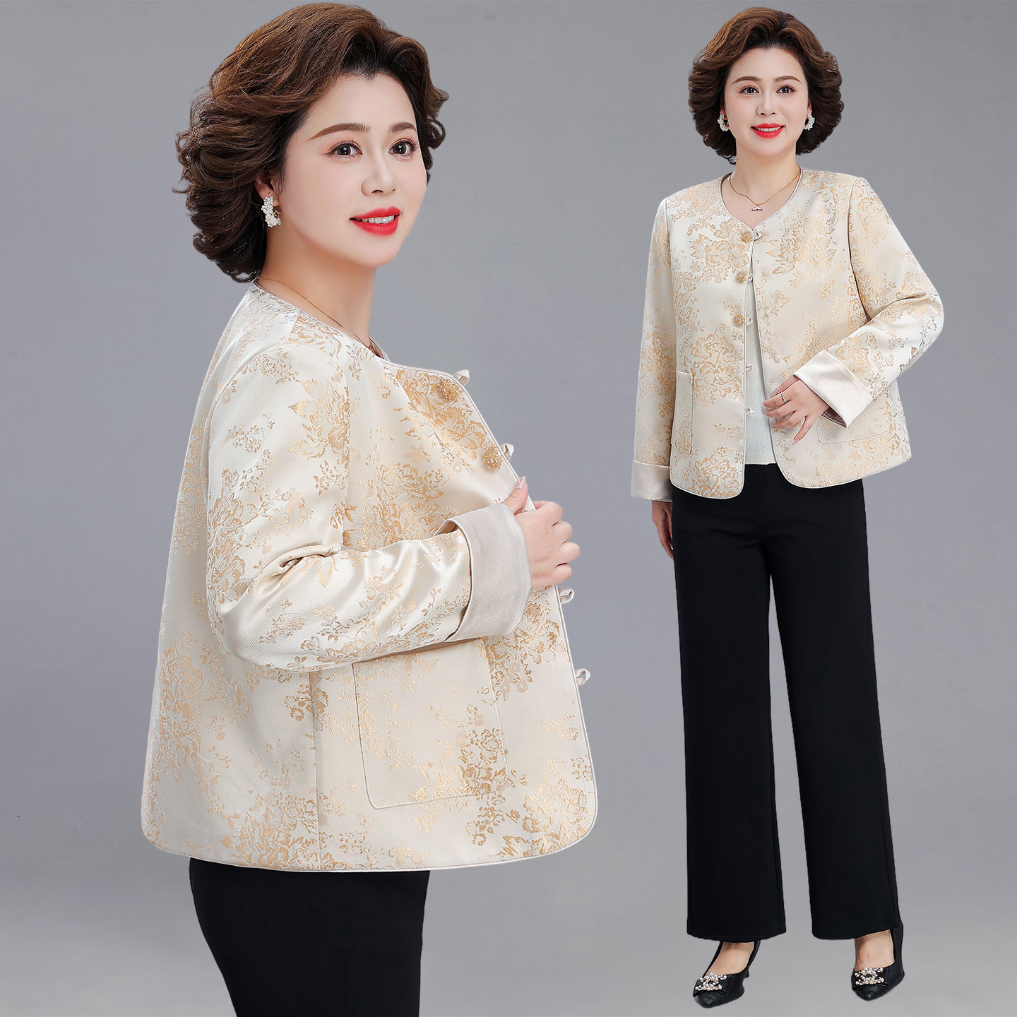 2026新款妈妈春装小香风薄款外套中老年女装50岁洋气高贵中式风衣