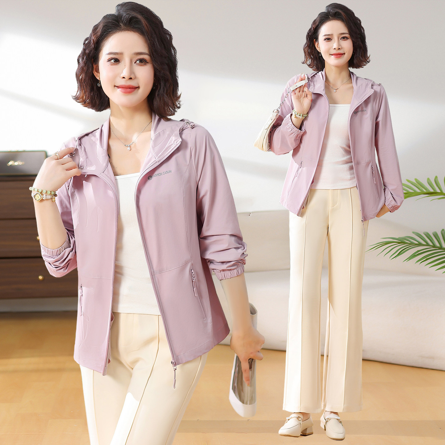中年妈妈夏装薄款外套防晒服夹克
