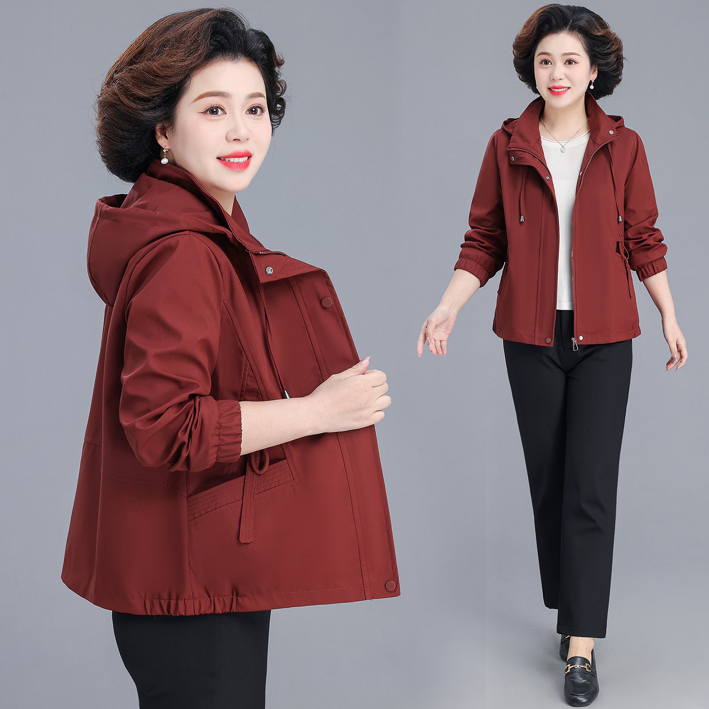 妈妈装连帽夹克外套女春秋短款气质显年轻中老年上衣春季2026新款