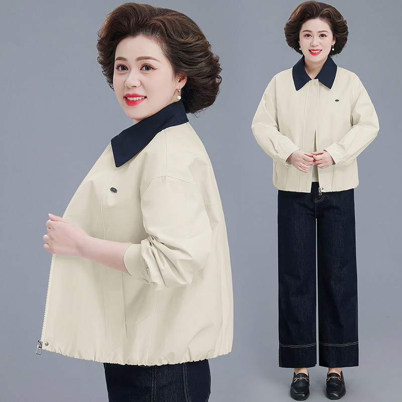 高级感年轻妈妈小个子休闲短款外套女翻领大码夹克春秋中老年上衣