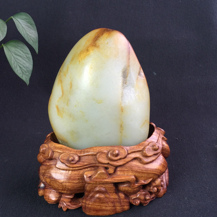 新疆和田玉白玉洒金皮聚黄皮籽料天然正品玉石原石摆件保真疯哥