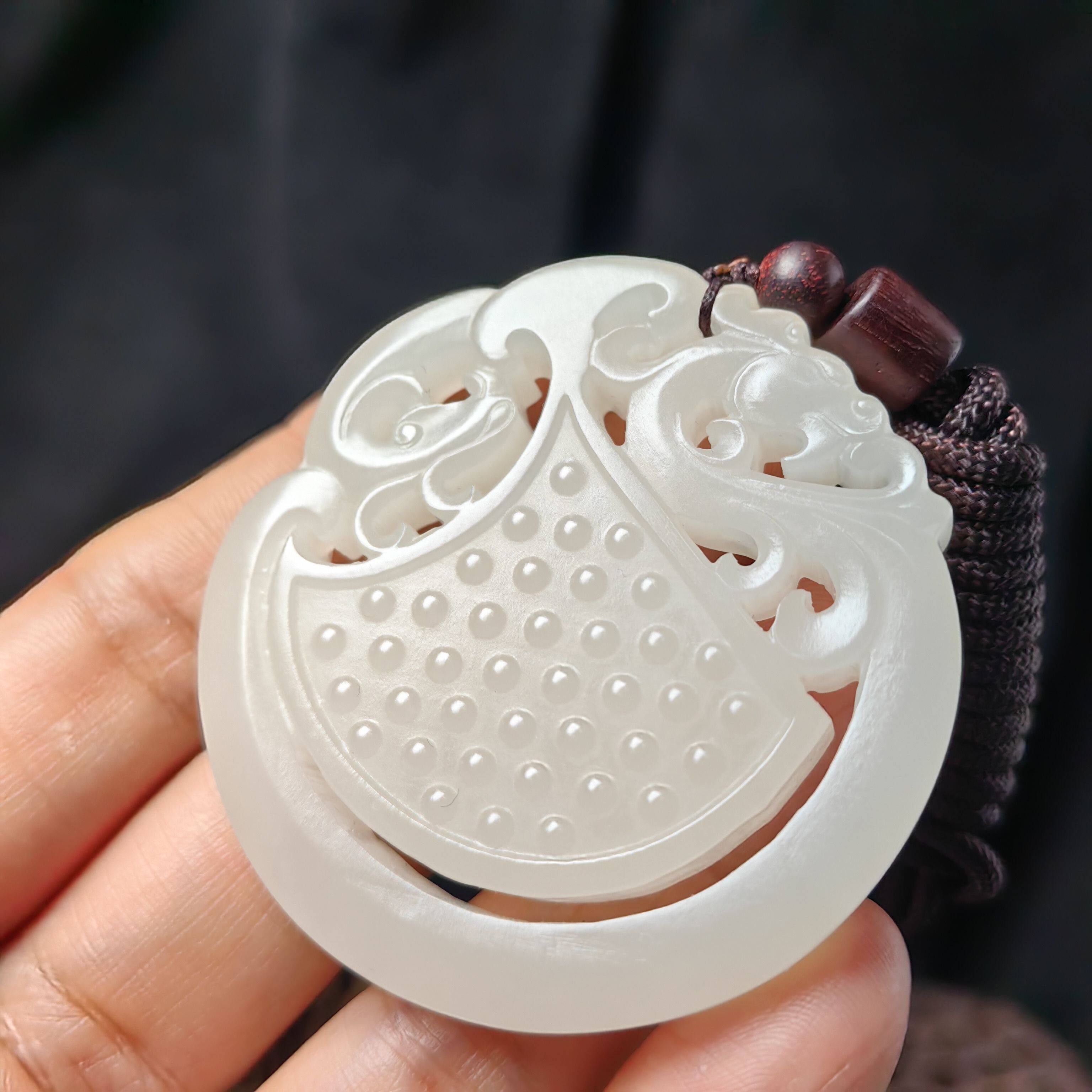 新疆和田玉羊脂白玉仿古龙凤玉佩挂件龙凤呈祥吊坠玉坠