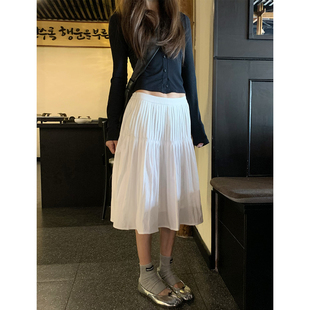 新品 夏季 设计感细褶A字摆裙低腰轻薄休闲蓬蓬半身裙女 1992 留下