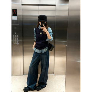 留下 1992 秋冬新款加绒直筒裤女百搭显瘦宽松水洗牛仔裤女阔腿裤