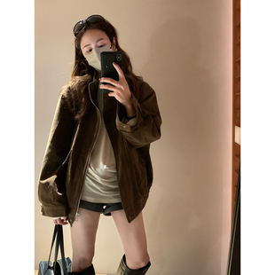 新款 冬季 韩系复古时髦拉链立领夹克女宽松廓形外套女 1992 留下