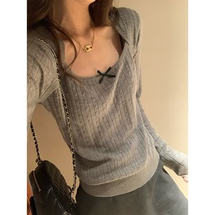 套麻花羊毛混纺针织衫 留下 饰假两件袖 蝴蝶结装 女套头毛衣 1992