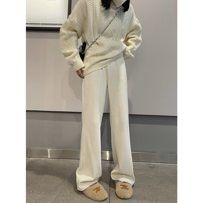 慵懒风直筒裤女秋冬针织拖地裤