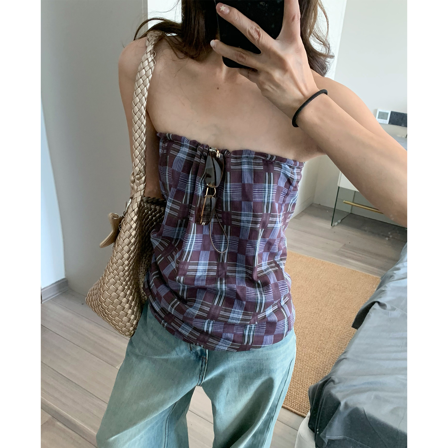 夏季可多样穿搭抹胸抽绳上衣女