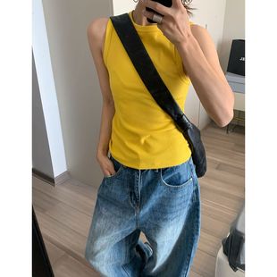 无袖 留下 百搭彩色螺纹显瘦工字背心修身 2025夏季 上衣女 1992