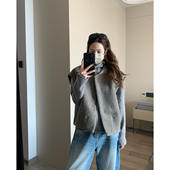 简约落肩马甲女灰色百搭设计感休闲上衣女 秋冬毛呢韩版 留下 1992