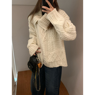 留下 早秋针织麻花羊毛毛衣设计感软糯加厚宽松慵懒风上衣女 1992