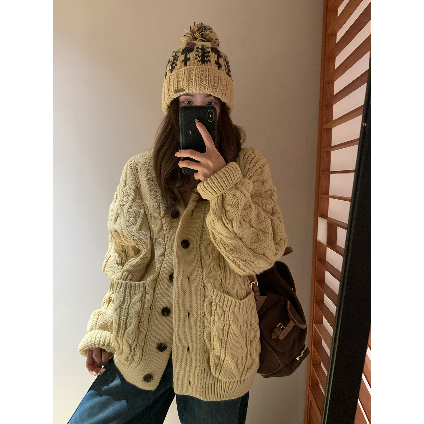 韩系慵懒风麻花厚针织保暖开衫女