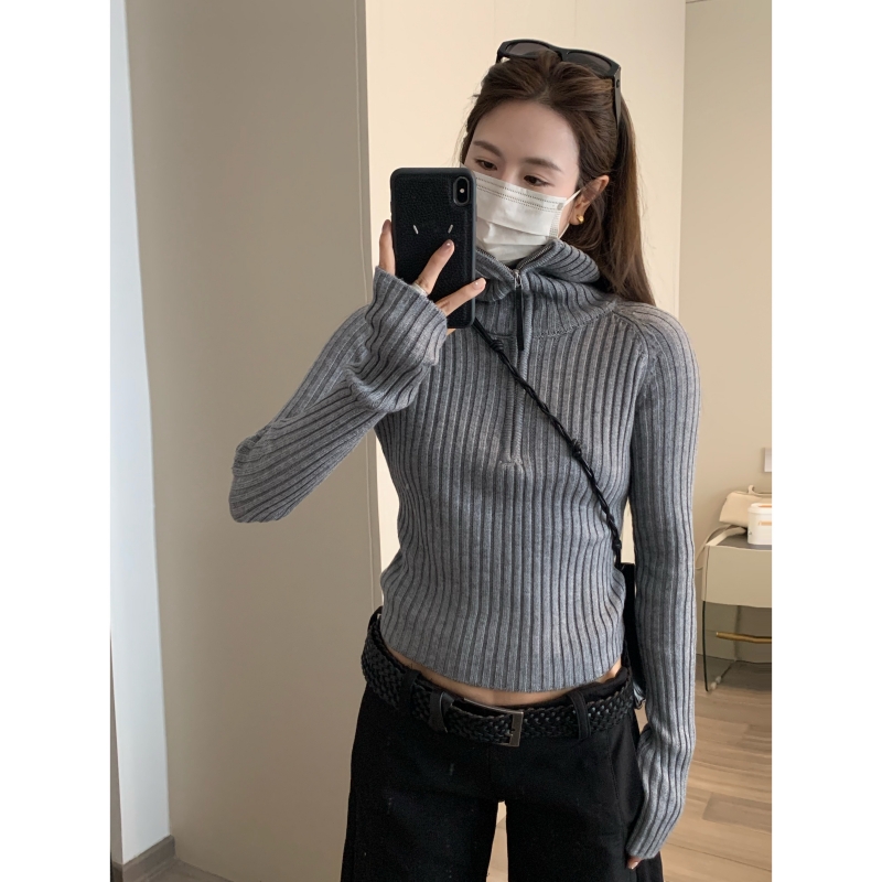 针织拉链高领套头针织衫