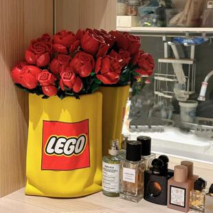 网红新款乐高玫瑰正黄折角布袋花瓶北欧现代轻奢奶油风客餐厅摆件