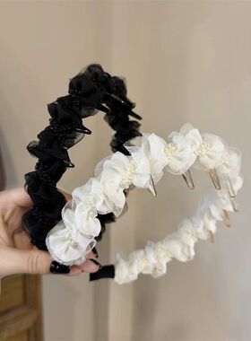 高级感网纱串珠缠绕发箍女2026新款带齿防滑头箍高颅顶压发捆发卡