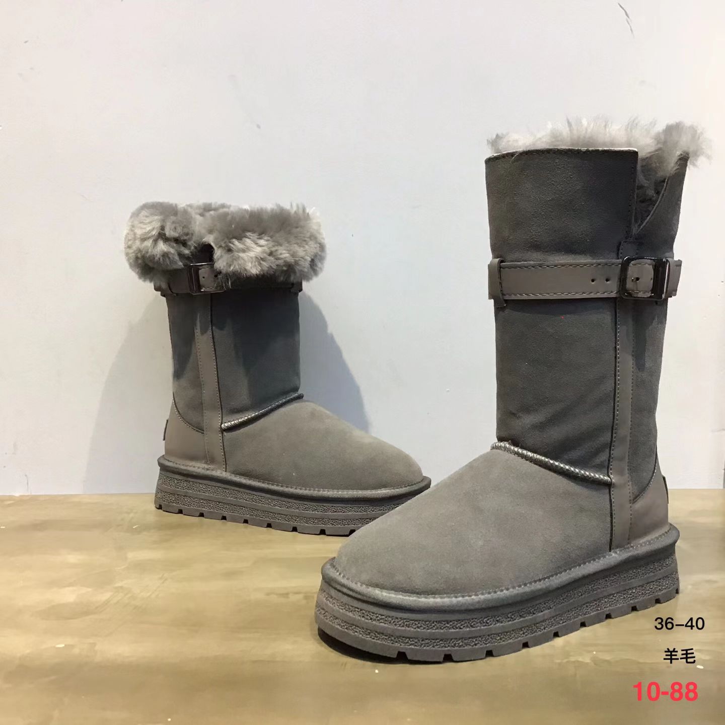 牛皮女款两穿式骑士靴防滑底中筒全羊毛洋气雪地靴真皮防寒保暖好