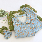 纯棉松软保暖秋冬睡衣套装 亲子全棉空气棉家居服 三层夹棉336