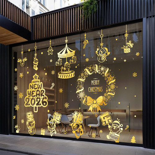 圣诞节装饰贴纸玻璃门贴商场店铺氛围布置窗户墙贴画圣诞树橱窗贴