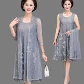 高档妈妈装 裙子气质百搭中年套装 连衣裙夏季 显瘦中长款 大码 时尚