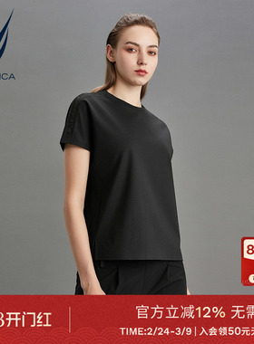 NAUTICA/诺帝卡黑帆女装夏季圆领带弹短袖T恤12VB05