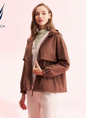 NAUTICA/诺帝卡女装春秋款防轻泼水收腰连帽休闲夹克外套43JO01