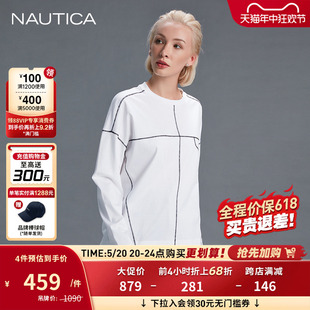 秋季 宽松纯棉透气圆领长袖 诺帝卡黑帆限量女装 NAUTICA T恤03KB08