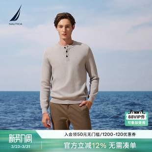 棉羊毛混纺柔软半开襟毛衣SO5305 春季 NAUTICA 诺帝卡男装