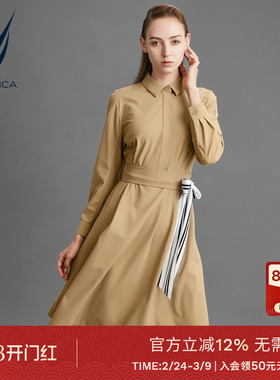 NAUTICA/诺帝卡黑帆女装春季气质微弹方领衬衫连衣裙14DB01