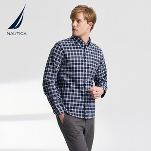 NAUTICA 春夏棉质混纺柔软休闲长袖 格子衬衫 WO4303 诺帝卡男装