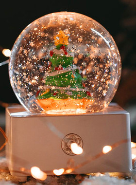圣诞水晶球飘雪八音盒音乐盒圣诞树下雪雪花摆件小夜灯雪景球礼物