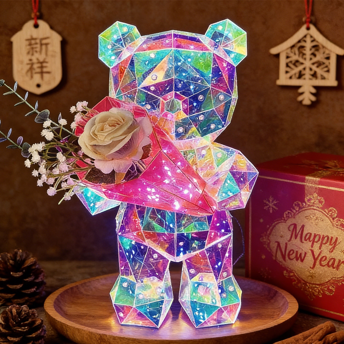 发光小熊女朋友幻彩生日礼物摆件