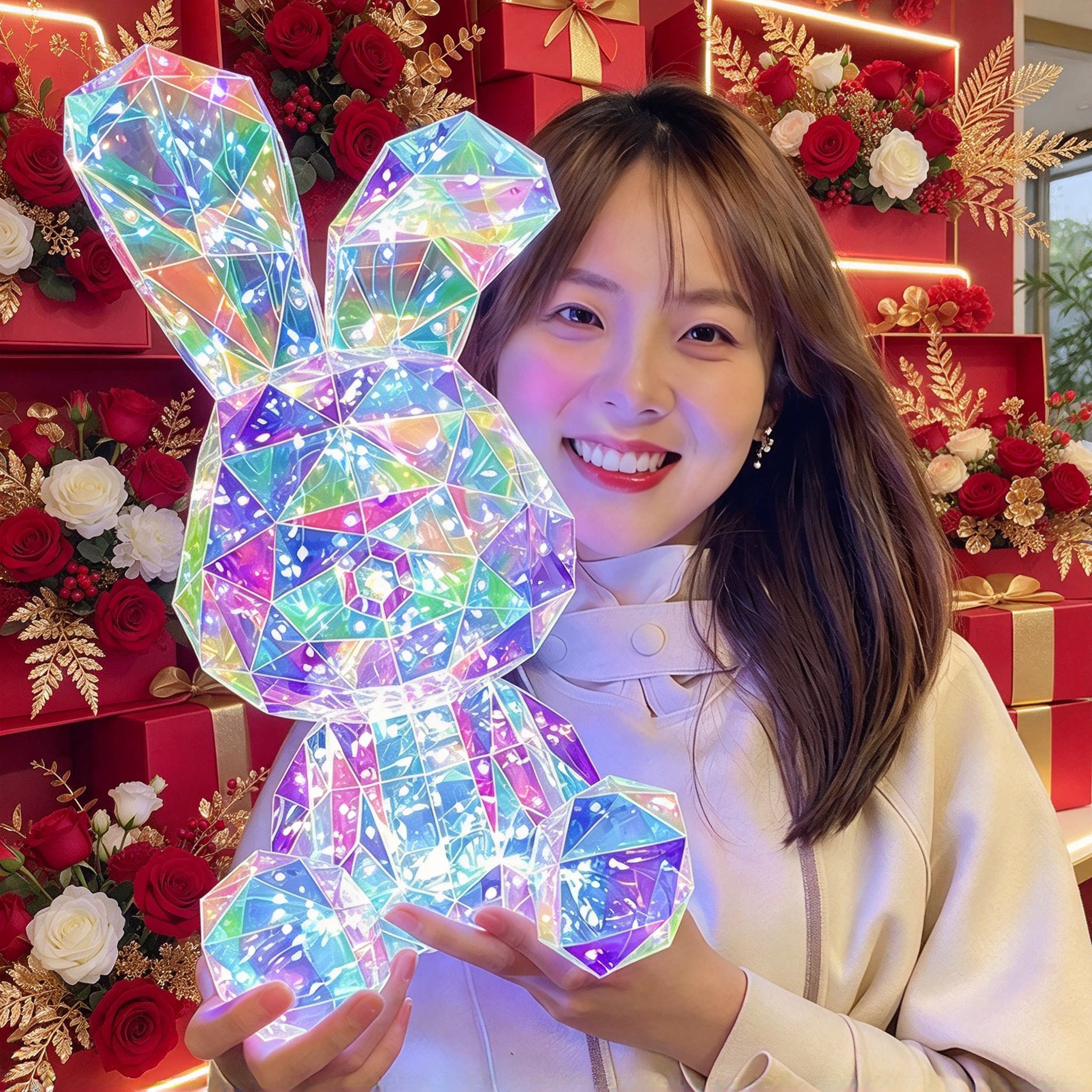 女孩生日礼物浪漫发光摆件发光兔