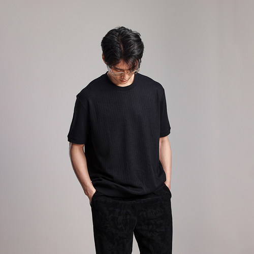 UNSHACKLED竹影老钱风针织短袖休闲夏季透气男士T恤杨政