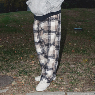 秋冬裤 男直筒宽松休闲裤 子杨政 圈圈尼格子长裤 UNSHACKLED潮牌美式